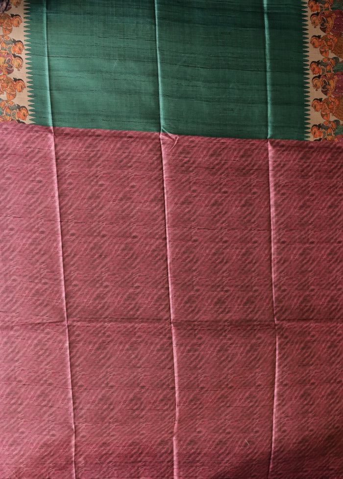 Green Tussar Silk Saree With Blouse Piece