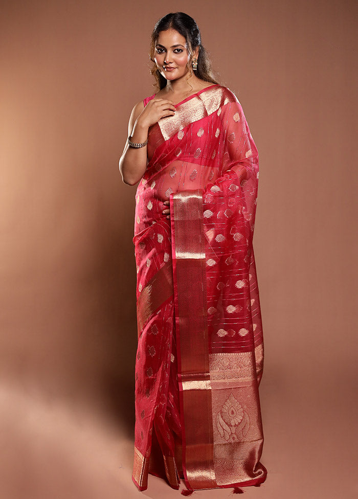 Red Organza Saree With Blouse Piece