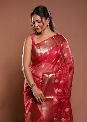 Red Organza Saree With Blouse Piece