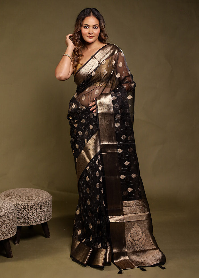 Black Organza Saree With Blouse Piece