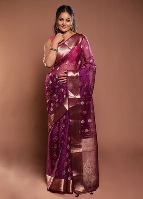 Purple Organza Saree With Blouse Piece