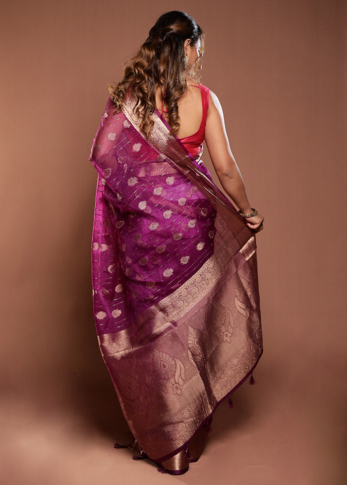 Purple Organza Saree With Blouse Piece