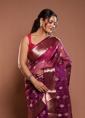 Purple Organza Saree With Blouse Piece