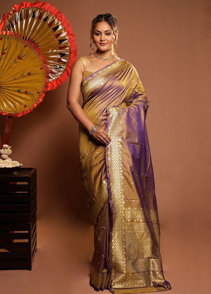 Purple Kanjivaram Silk Saree With Blouse Piece