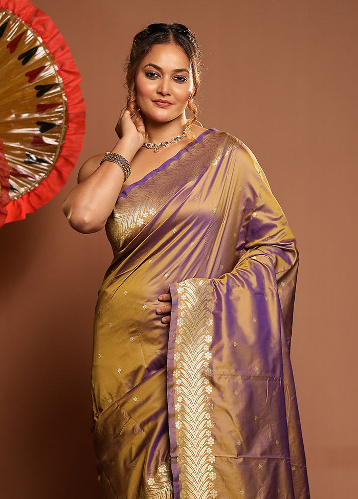 Purple Kanjivaram Silk Saree With Blouse Piece