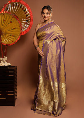 Purple Kanjivaram Silk Saree With Blouse Piece