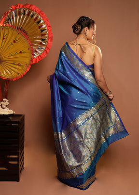 Blue Kanjivaram Silk Saree With Blouse Piece