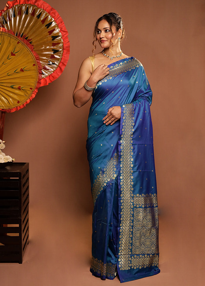 Blue Kanjivaram Silk Saree With Blouse Piece