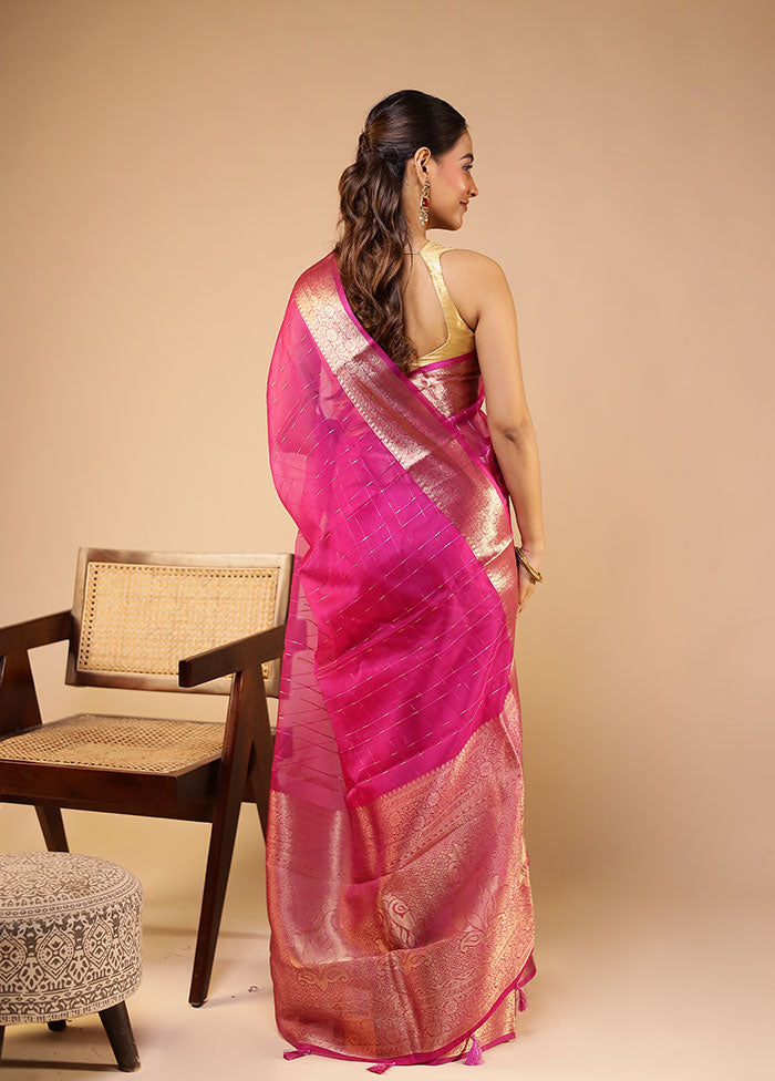 Pink Organza Saree With Blouse Piece