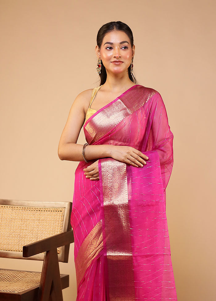 Pink Organza Saree With Blouse Piece