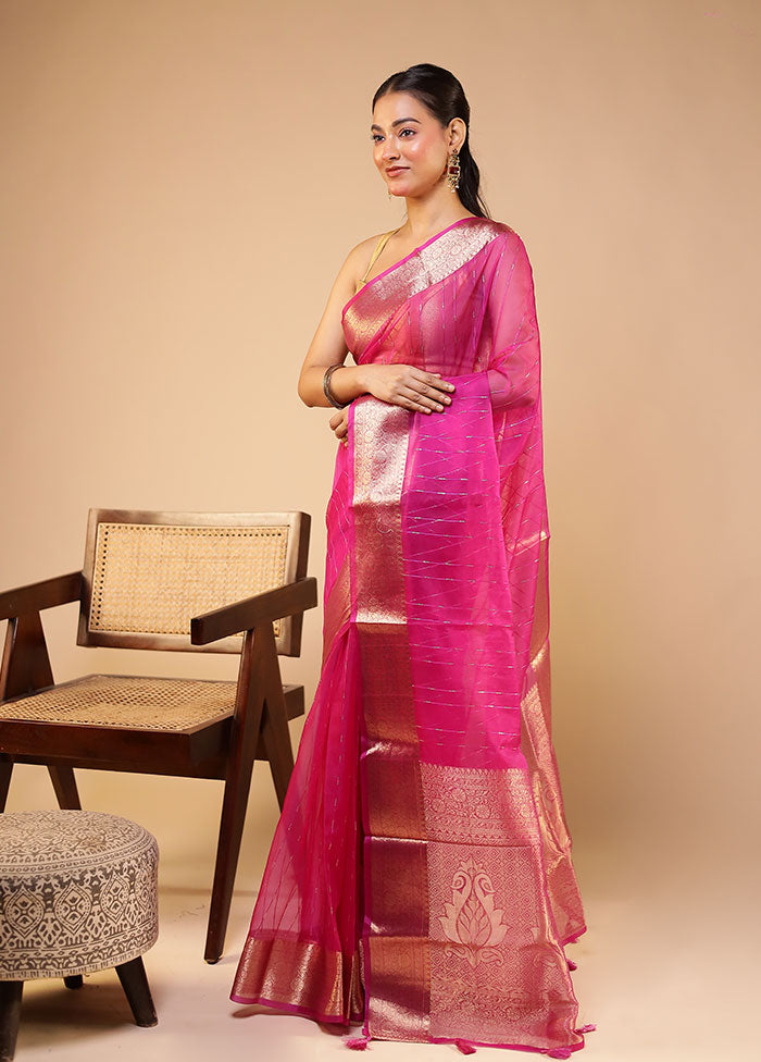 Pink Organza Saree With Blouse Piece