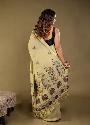 Green Linen Silk Saree With Blouse Piece