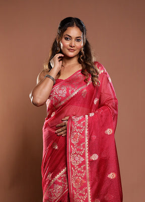 Pink Cotton Saree With Blouse Piece