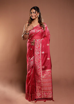 Pink Cotton Saree With Blouse Piece