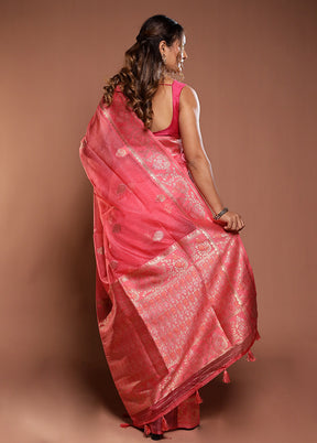 Pink Cotton Saree With Blouse Piece