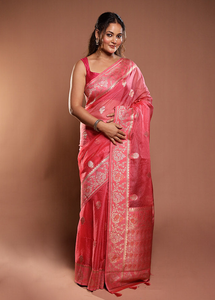 Pink Cotton Saree With Blouse Piece