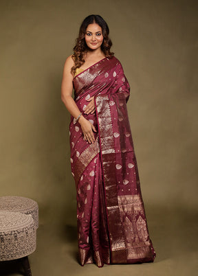 Maroon Dupion Silk Saree With Blouse Piece