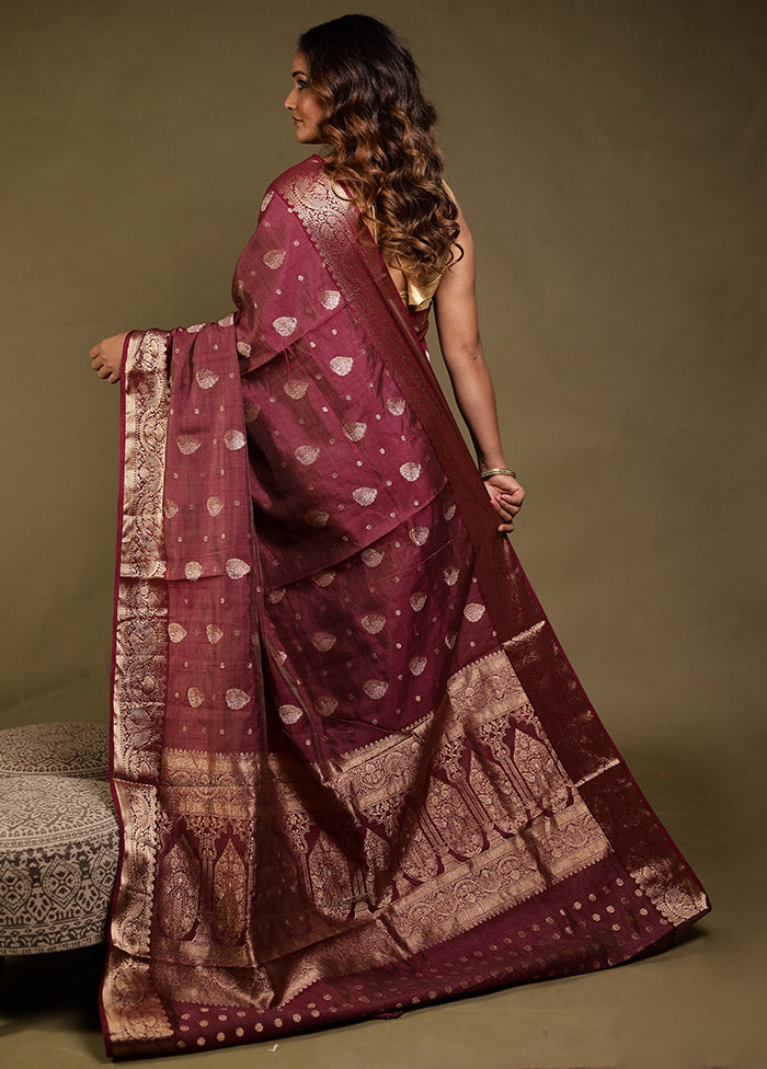 Maroon Dupion Silk Saree With Blouse Piece