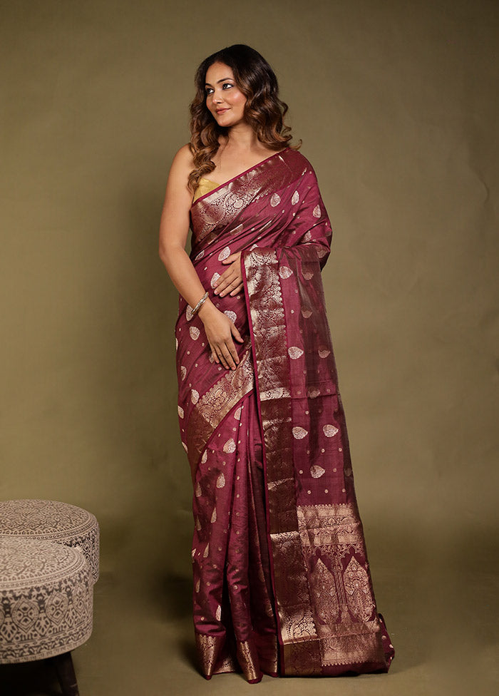 Maroon Dupion Silk Saree With Blouse Piece