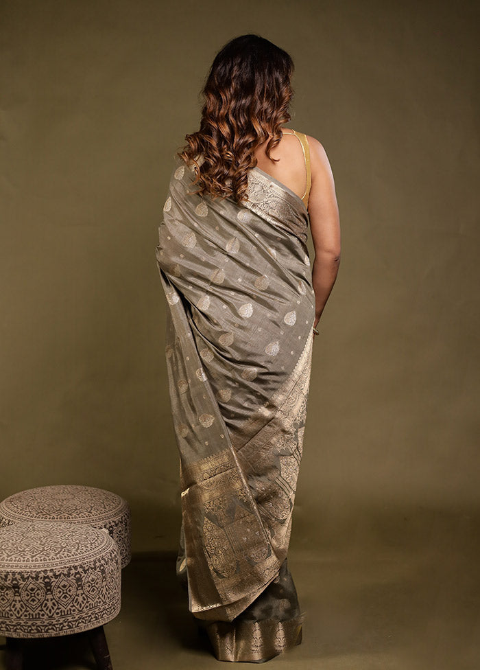 Grey Dupion Silk Saree With Blouse Piece