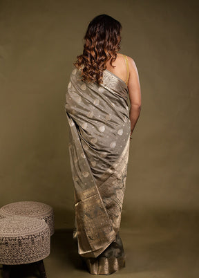 Grey Dupion Silk Saree With Blouse Piece