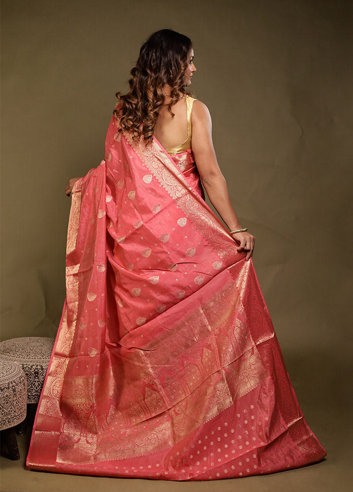 Pink Dupion Silk Saree With Blouse Piece
