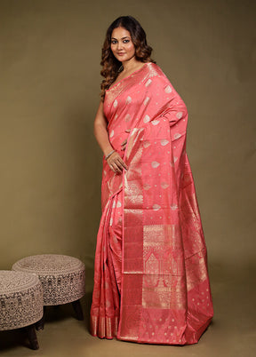 Pink Dupion Silk Saree With Blouse Piece