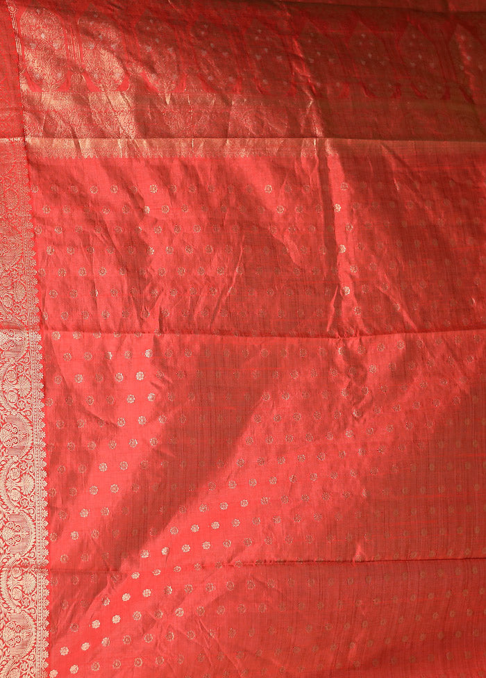 Red Dupion Silk Saree With Blouse Piece