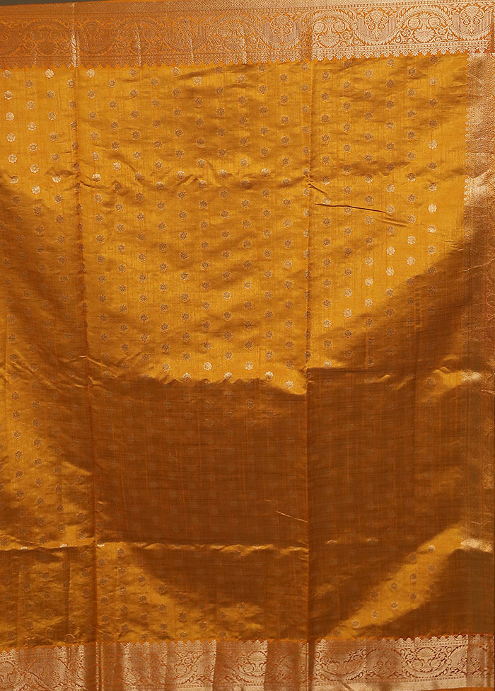 Yellow Dupion Silk Saree With Blouse Piece