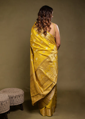 Yellow Dupion Silk Saree With Blouse Piece