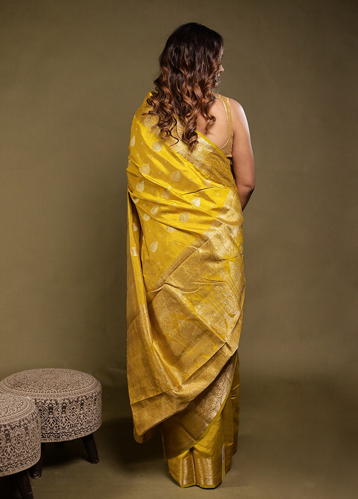 Yellow Dupion Silk Saree With Blouse Piece