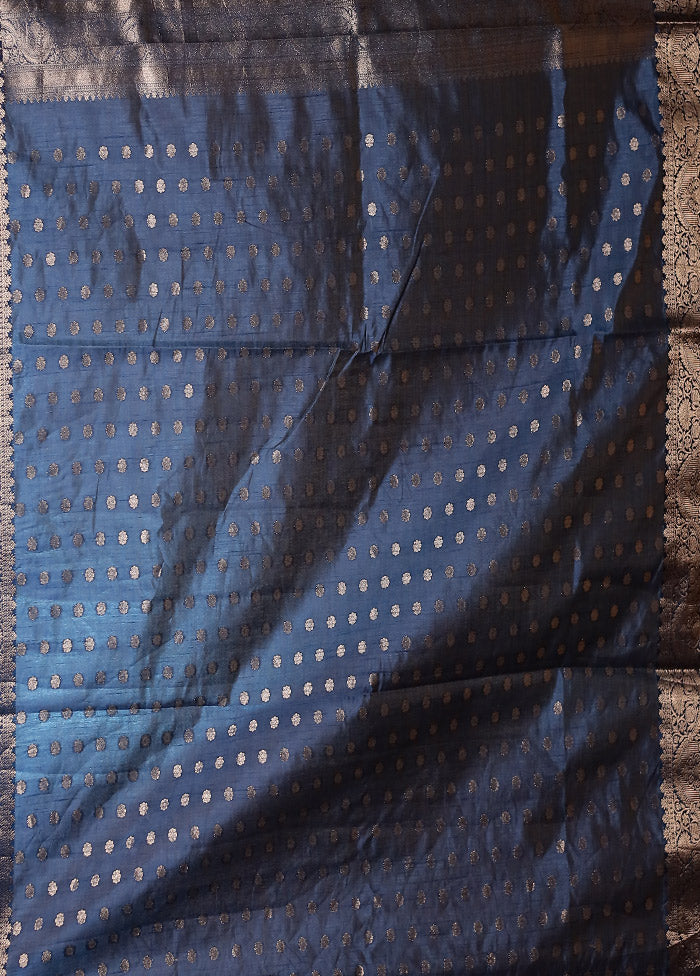 Blue Dupion Silk Saree With Blouse Piece