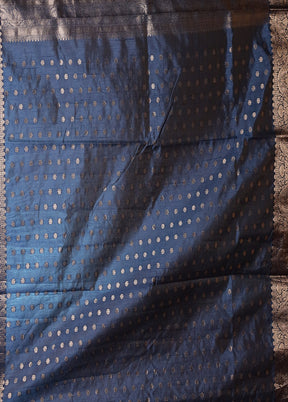 Blue Dupion Silk Saree With Blouse Piece