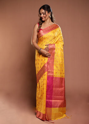 Yellow Dupion Silk Saree With Blouse Piece