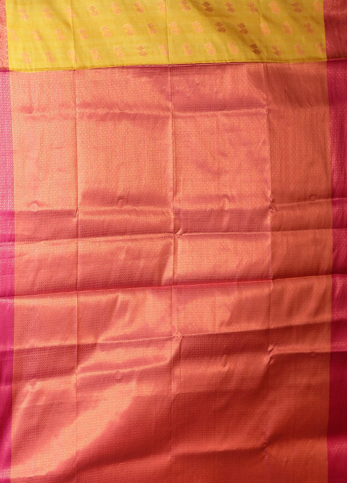 Yellow Dupion Silk Saree With Blouse Piece