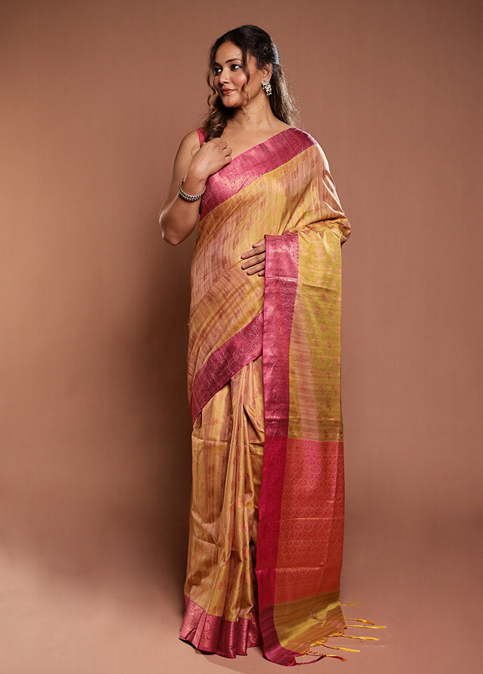 Cream Dupion Silk Saree With Blouse Piece