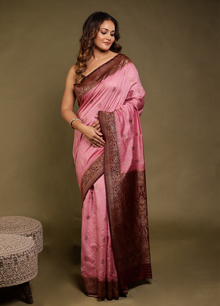 Pink Dupion Silk Saree With Blouse Piece