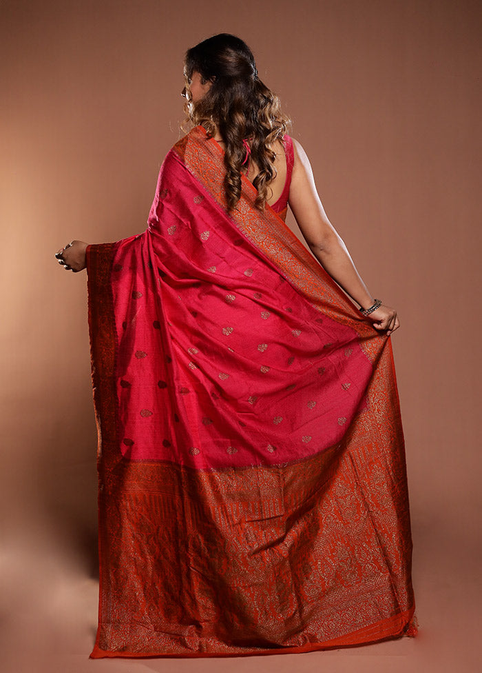 Pink Dupion Silk Saree With Blouse Piece
