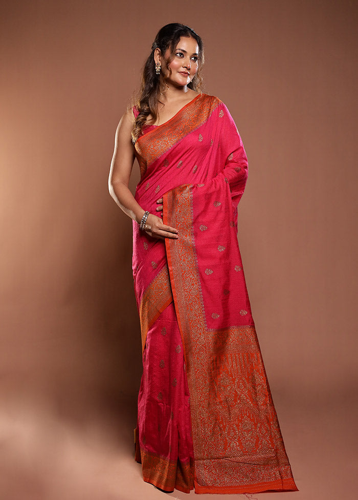 Pink Dupion Silk Saree With Blouse Piece