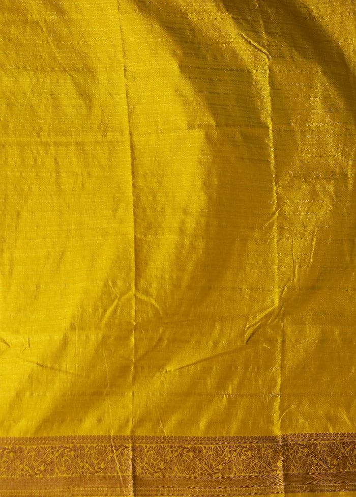 Yellow Dupion Silk Saree With Blouse Piece