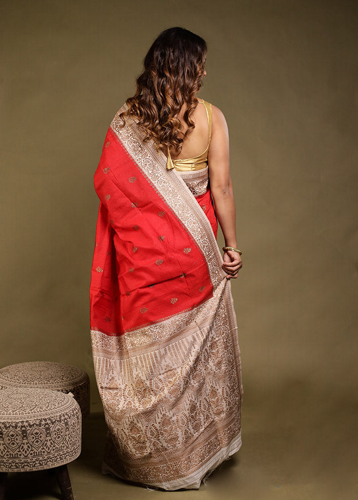 Cream Dupion Silk Saree With Blouse Piece