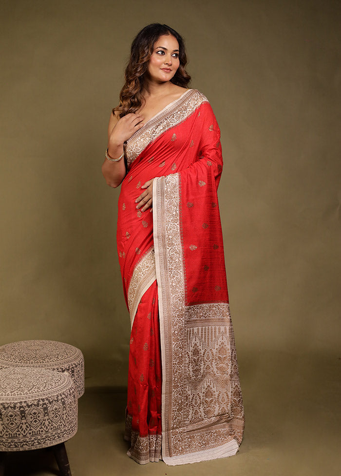 Cream Dupion Silk Saree With Blouse Piece