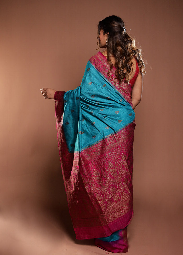Green Dupion Silk Saree With Blouse Piece