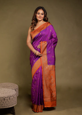 Purple Dupion Silk Saree With Blouse Piece