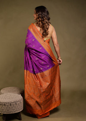 Purple Dupion Silk Saree With Blouse Piece