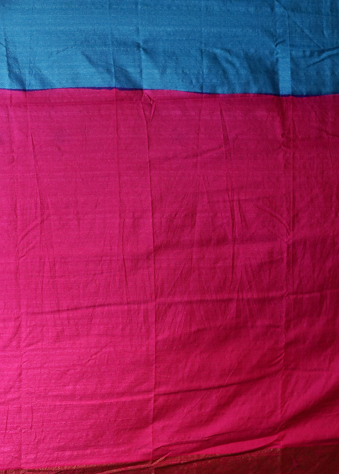 Blue Dupion Silk Saree With Blouse Piece