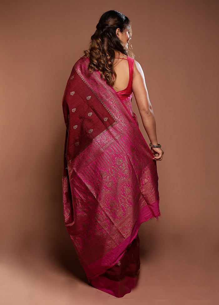 Pink Dupion Silk Saree With Blouse Piece