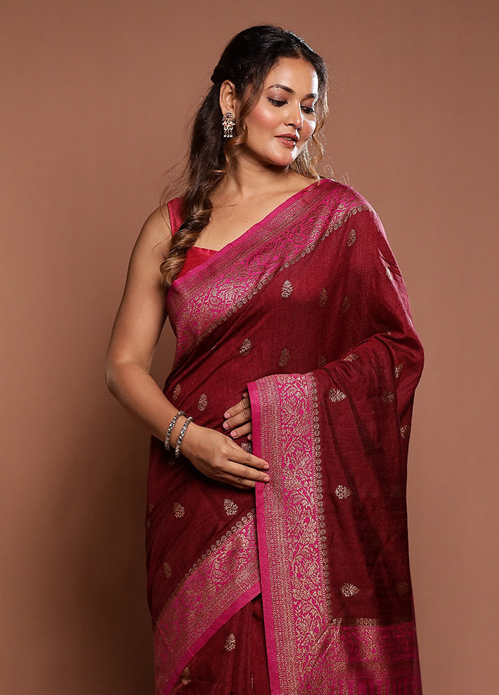 Pink Dupion Silk Saree With Blouse Piece