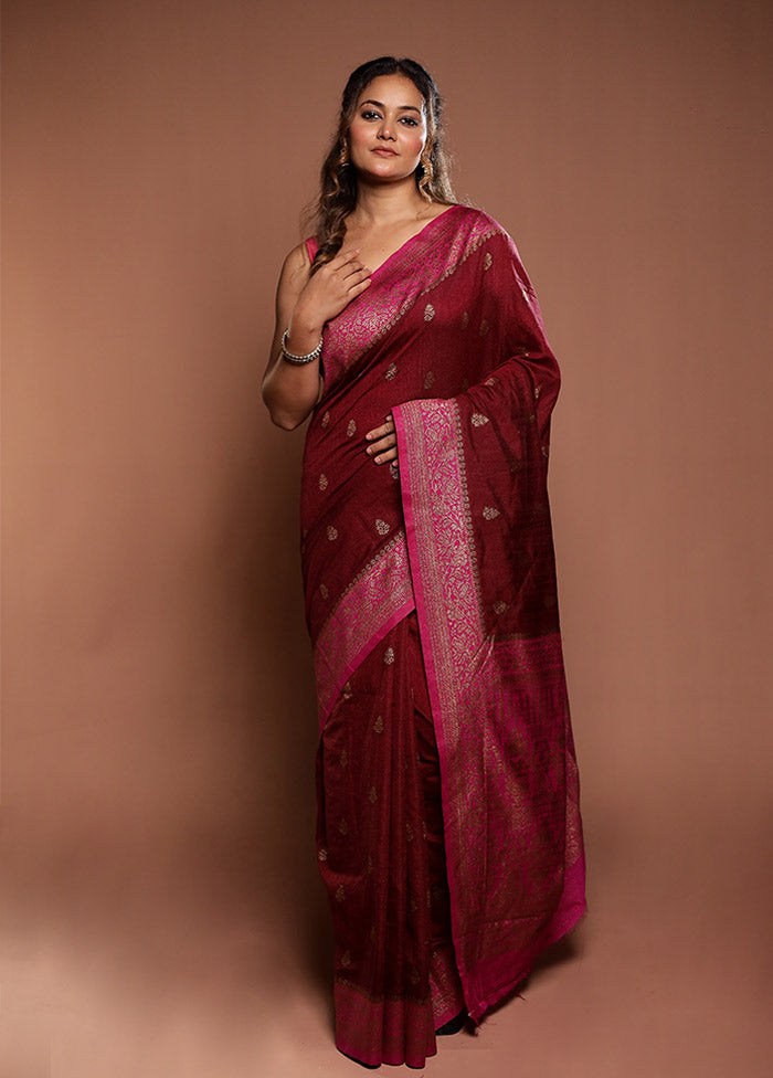 Pink Dupion Silk Saree With Blouse Piece