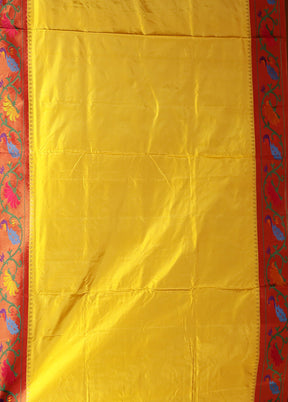 Yellow Handloom Kanchipuram Pure Silk Saree With Blouse Piece